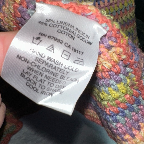 Vintage SIGRID OLSEN Sport Hand Knit Rainbow Cardigan Sweater L Cotton Linen Y2K - Picture 8 of 9